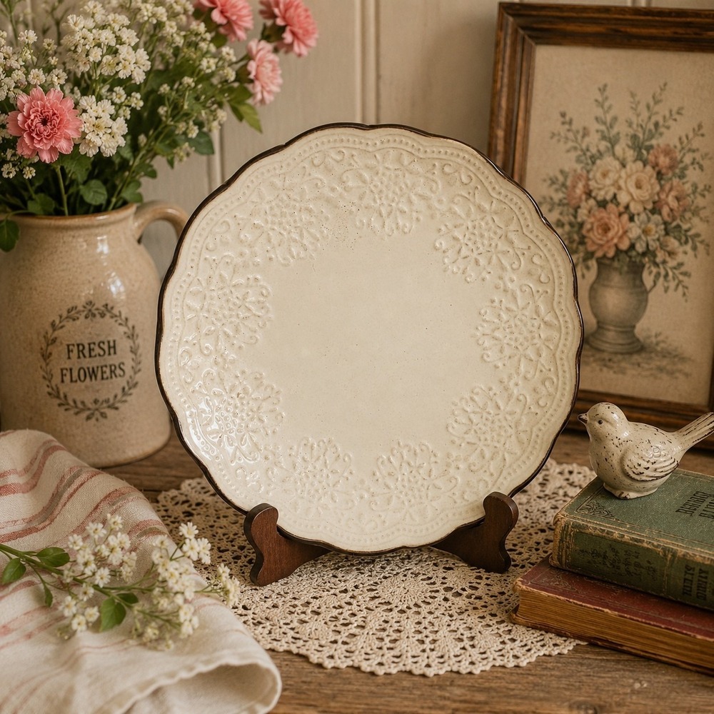 Pfaltzgraff Joanne Salad Plate Blue‎ Green Embossed Lace Design 8.25 in